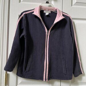 ladies petite L Dress Barn blue pink full zip long sleeve sweatshirt